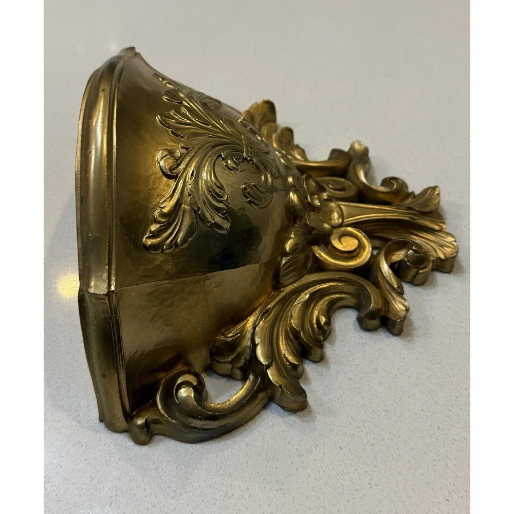 Vtg 1978 Homco Gold Plastic‎ Wall Pocket Shelf Resin Planter Hollywood Regency